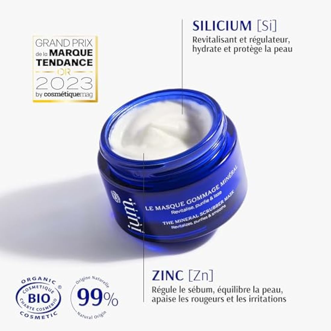 IUM Paris - 2-in-1 Face Mask & Exfoliating Face Scrub - 99% Natural Ingredients - Enriched with Silicon for Hydration and Regeneration - Organic, Vegan - Suitable for All Skin Types - 50ML