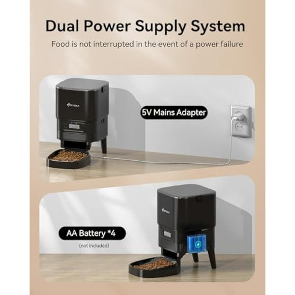 APETDOLA Automatic Cat Feeder, 4L Pet Food Dispenser with Timer, Cat Feeder with 1-6 Meals per Day, Dual Power Supply (AC/DC), Voice Recorder, Automatic Feeders for Cats and Puppy - FD30(Black)
