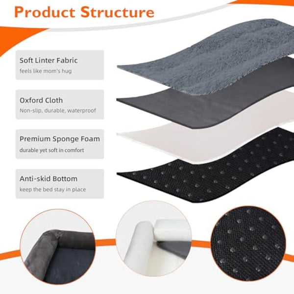 BingoPaw Large Dog Sofa Bed: Memory Foam Orthopedic Pet Mattress Cushion - Waterproof Bolster Dog Couch with Pillow and Washable Cover Grey XL (100x75cm)