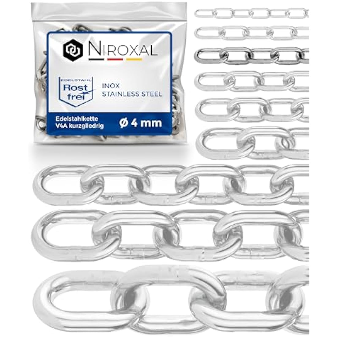 20-Meter 4-mm Thick Stainless Steel Chain V4A Short-Linked from NietFullThings on Piece Anchor Chain DIN 5685 DIN 766 20-m