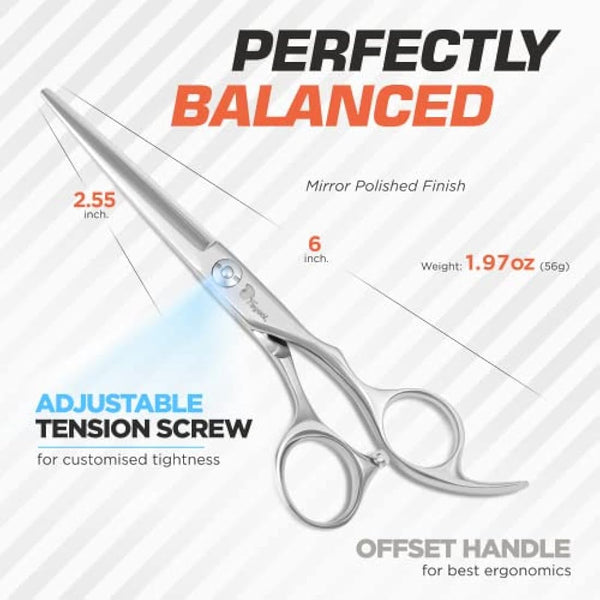 Fagaci Hairdressing Scissors Professional 6” Extremely Sharp Blades, Fine Cutting 440C Steel, Professional Hair Scissors for Women & Men, Barber Hair Cutting Shears