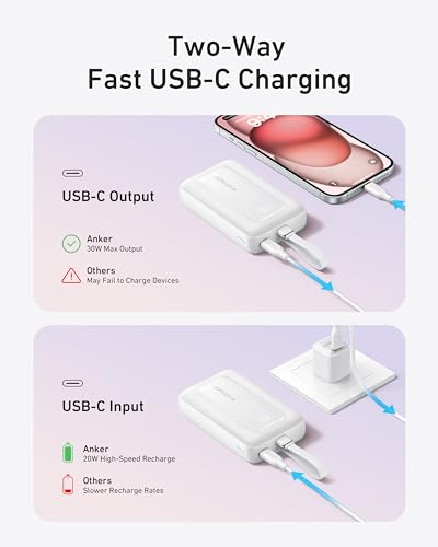 Anker Zolo Power Bank, 10,000mAh 30W High-Speed Portable Charger with Built-In USB-C Cable, Fast Charging Battery Pack for iPhone 16/16 Plus/16 Pro/16 Pro Max/15 Series, Galaxy, iPad, and More