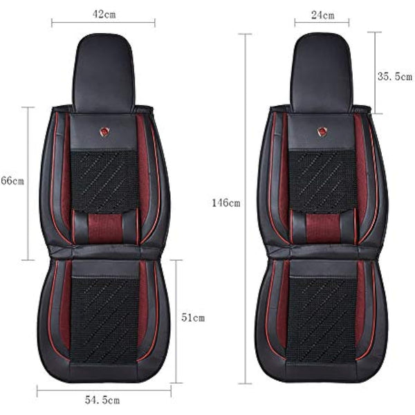 JSCARLIFE PU Leather Auto Car Seat Covers Universal Car Seat Cover Cushion Back Support Waist Massage (Black)