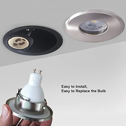 4XSweier 90 Minute Fire Rated LED Spotlights,5W 3000K Warm White IP65 Waterproof Bathroom LED Recessed Ceiling Lights,230V GU10 Downlight,Cut-Out 75mm. Satin Nickel(Non-dimmable)
