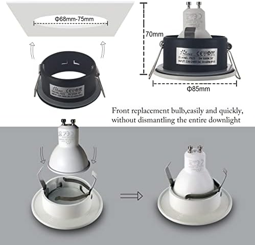 4xSweier LED IP65 Waterproof Recessed Spotlight with GU10 Base for Bathroom and Kitchen Spotlight, 5W Warm White 3000K 450LM Ceiling Downlight, Not Dimmable
