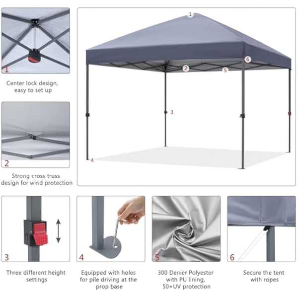 ABCCANOPY 3x3M Pop Up Gazebo Commercial Gazebo With Upgraded Roller Bag, 4 Weight Bags, Stakes and Ropes (Grey)