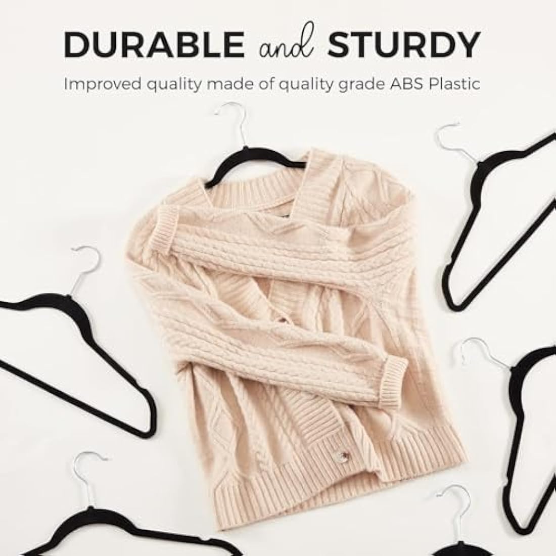 HOUSE DAY Black Velvet Hangers 60 Pack-Premium Clothes Hangers Non-Slip Felt heavy Duty Coathanger, Durable Suit Hanger for Space Saving, No Hanger Marks 360 Rotating (Tranquil Black)