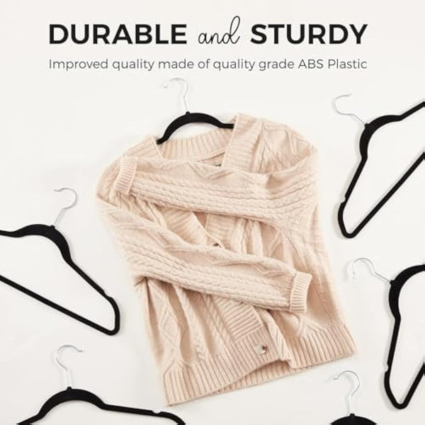 HOUSE DAY Black Velvet Hangers 60 Pack-Premium Clothes Hangers Non-Slip Felt heavy Duty Coathanger, Durable Suit Hanger for Space Saving, No Hanger Marks 360 Rotating (Tranquil Black)