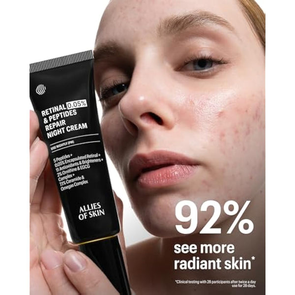 Allies Of Skin Retinal 0.05% Peptides Repair Night Cream with 0.05% Encapsulated Retinaldehyde, Peptides, 2% Ornithine, EGCG Complex, 11 Brighteners, Antioxidants, and 7.1% Ceramide & Omegas Complex