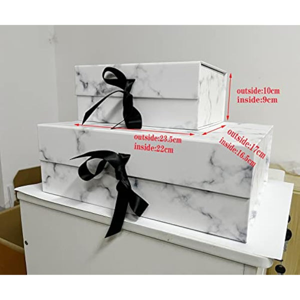 Marble Gift Box 23.5x17x10 cm, Gift Box with Magnetic Lids and Silk Ribbon Specially Designed for Valentines Day, Present Birthdays, Holidays, Anniversaries Gift Packaging