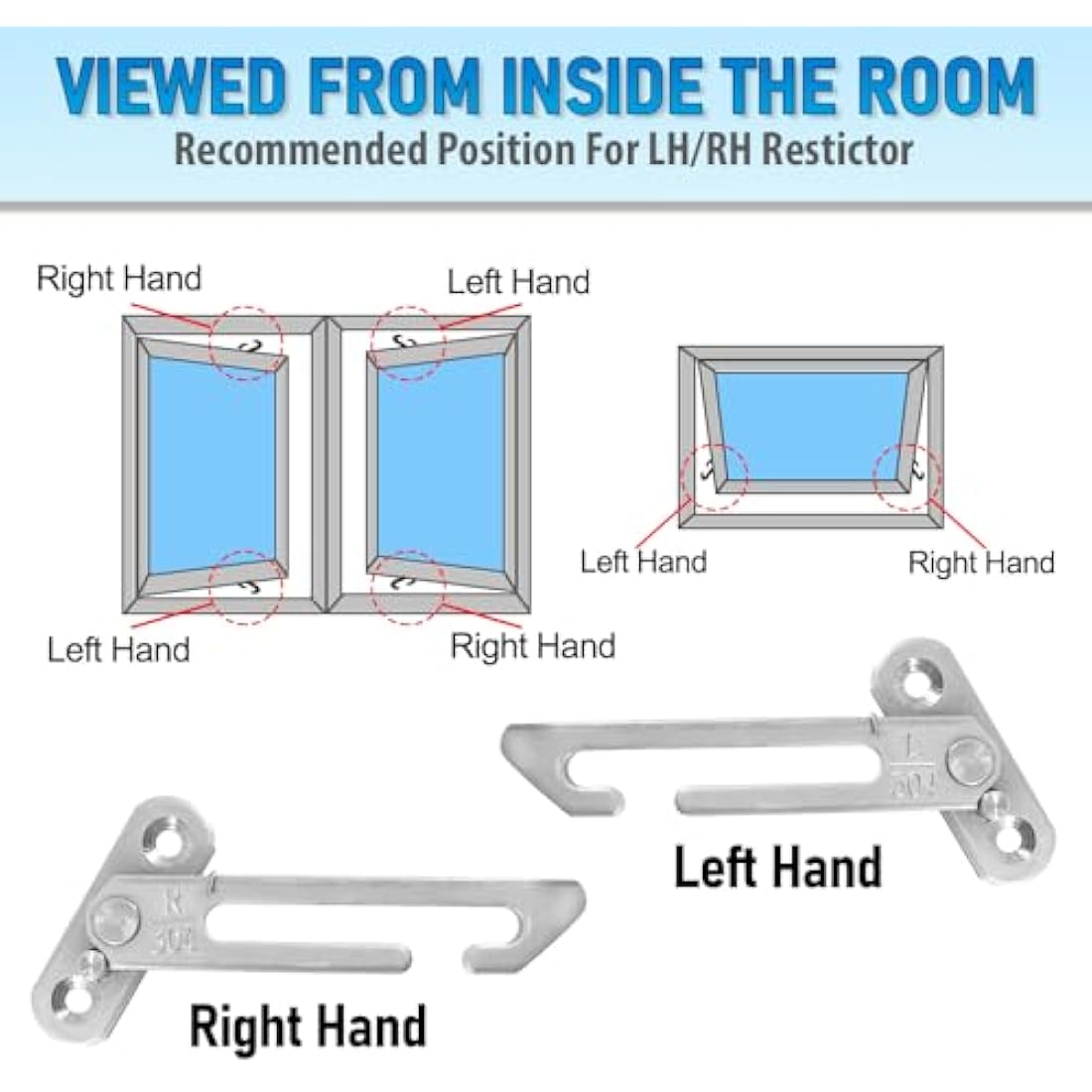 2 Pairs Window Restrictors Locks,Aongray Window Restrictor Hook Window for UPVC Stainless Steel 304 Security Lock Child Lock Restrictor Catch Safety Catch with Screws (Silver,2 Pairs)