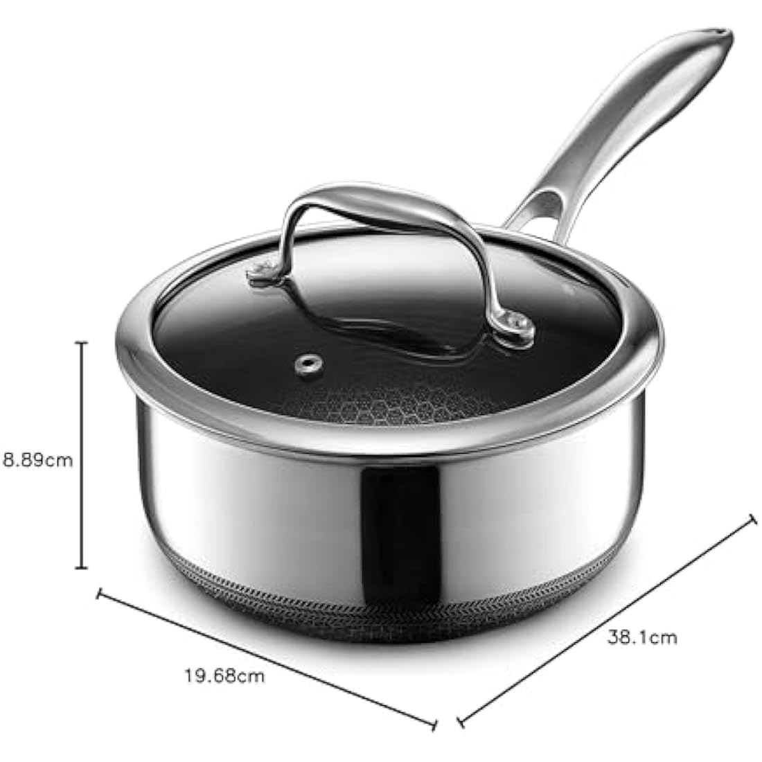 HexClad Hybrid Nonstick 2-Litre Saucepan with Tempered Glass Lid, Stay-Cool Handle, Dishwasher-Friendly, Oven-Safe Up to 480°C, Induction Ready, Compatible with All Cooktops