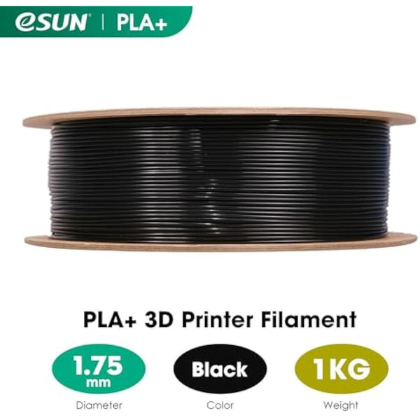 eSUN PLA+ Filament 1.75mm, Enhanced Toughness, Dimensional Accuracy +/- 0.03mm, 1KG Spool (2.2 LBS) 3D Printing Filament for 3D Printers, Polylactic Acid, Black