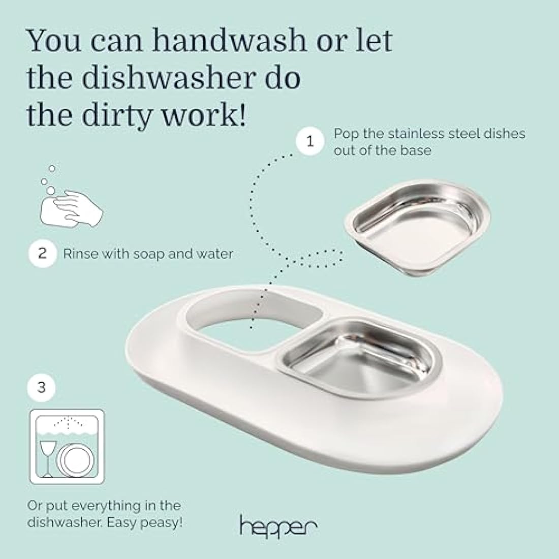 Hepper NomNom - Spill Proof Elevated Cat Bowls for Food and Water - Whisker Relief Cat Bowl + Raised Cat Food Bowls: a Safe Cat Dish for Messy Cats - Stainless Steel Cat Bowl Station