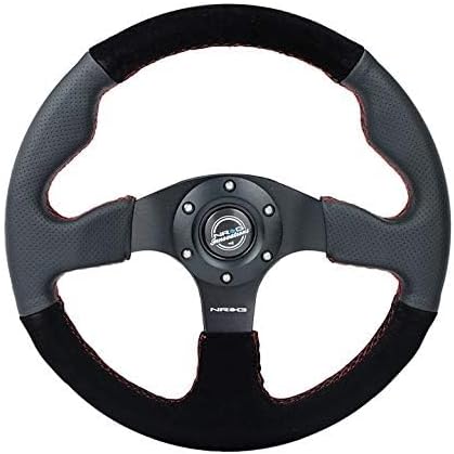 NRG Innovations NRG-RST-012R-S-RS Reinforced Steering Wheel- 320mm Sport Leather/Suede Steering Wheel with Red Stitch