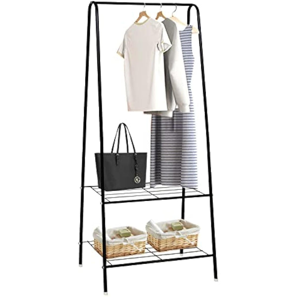 HOFLERA Clothes Rail Stand Garment Coat Rack with Metal Shelf, Frame for Bedroom, Saving Space Clothes Rail,1.5m(Black)