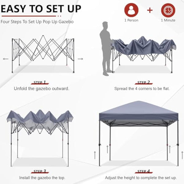 ABCCANOPY 3x3M Pop Up Gazebo Commercial Gazebo With Upgraded Roller Bag, 4 Weight Bags, Stakes and Ropes (Grey)