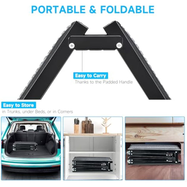 CO-Z Dog Ramp for Car, 160 cm Folding Pet Ramp for Large Dogs up to 90 kg with Non-Slip Rug Surface, Portable Dog Pet Stairs for Car SUV Truck Bed Sofa, Indoor and Outdoor Use