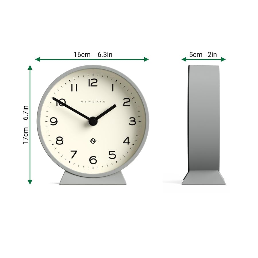 NEWGATE? M Mantel Silent Sweep Mantel Clock - 'No Tick' - A Modern Mantelpiece Clock - Small Mantel Clocks - Minimalist Dial - (Grey)