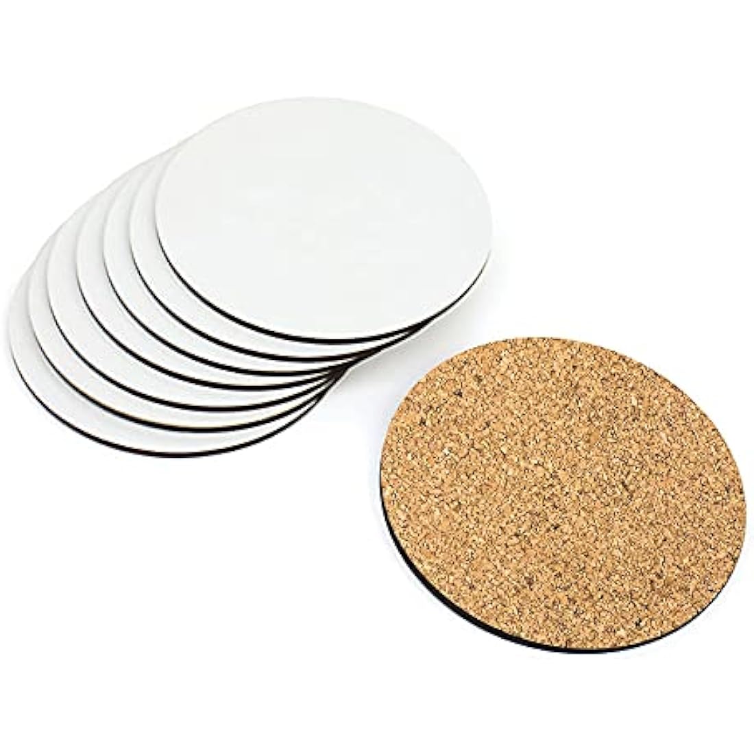 50 x MDF Blank Sublimation Coasters - Cork Backed - 9cm x 9cm White Blanks Round Glossy