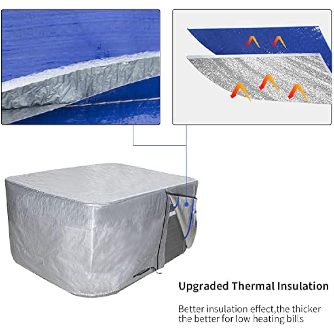 YUJHON Insulated Hot Tub Cover 170G Polyethylene Thermal Insulation Spa Cover Protector Waterproof Hot Tub Cover Replacement (95“x95"x35")