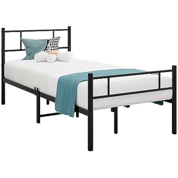 HOMERECOMMEND Single Metal Bed Frame 3ft Bed Frame with Headboard No Box Spring Needed,Under Bed Storage,Steel Slat Support,Easy Assembly,Black