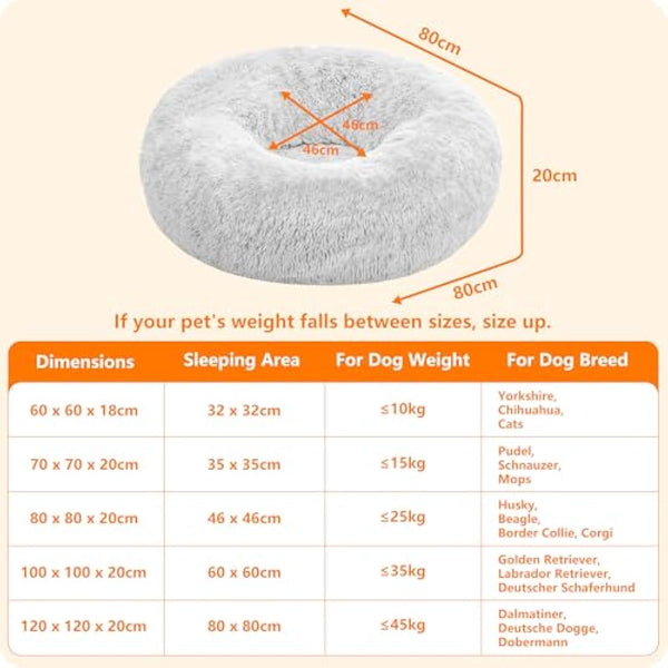 HMTOPE Dog Bed Round Orthopedic Dog Cushion Egg Crate Foam Dog Sofa Cat Bed Donut Cosy Dog Basket Washable (80 × 80 × 20cm, Light Grey)
