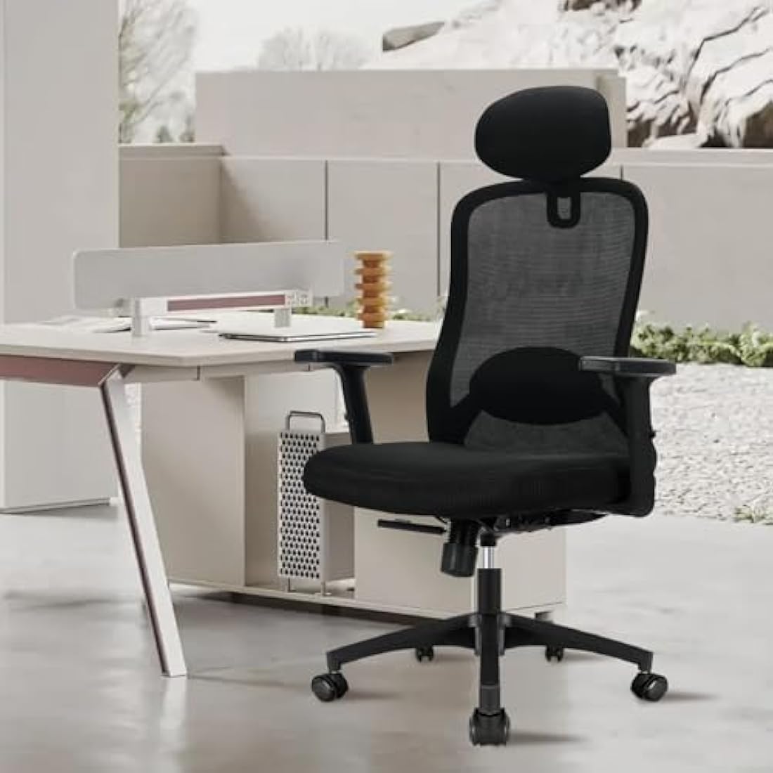 Durrafy Ergonomic Office Chair, High Back Desk Chair With Adjustable Armrests and Lumbar Support, 90°-130° Tilt Function (Lockable), Mesh Computer Chairs for Home/Office, Black