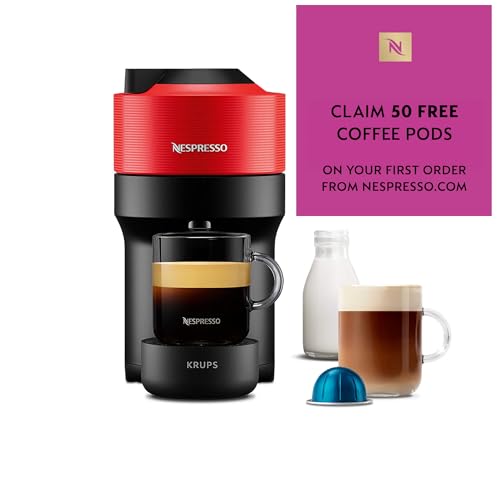 Nespresso Coffee Machine Barista Bundle includes Vertuo Pop White by Krups, Milk Frother, 2x Mugs, 2 x spoons, Melozio coffee pods & Chiaro coffee pods