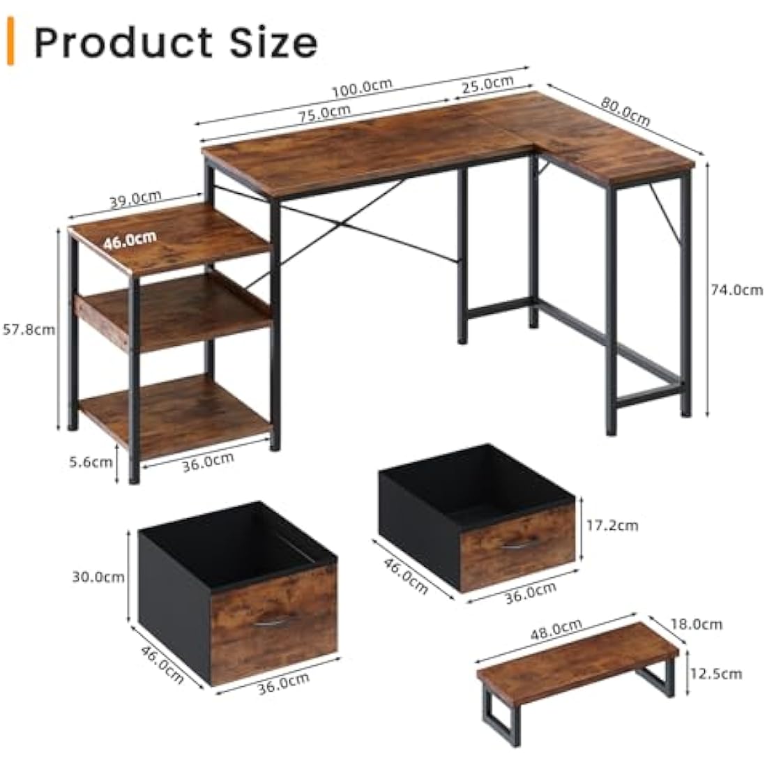 Dripex L Shaped Desk with Filing Drawer & Storage Drawer Compact Corner Desk with Monitor Stand Reversible Computer Desk for Home Office Bedroom Small Space