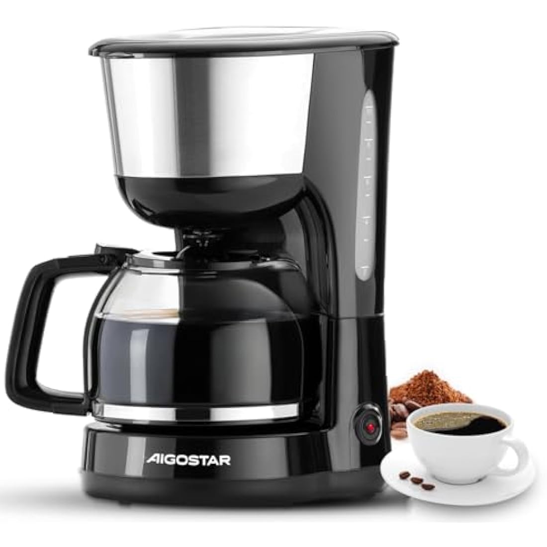 Aigostar Filter Coffee Machine Drip Coffee Maker, 40Mins Keep Warm, Anti-Drip Function, Fast Brewing Coffee Maker with Reusable Filter, Pour Over Technology, 1000W, 1.25L - Chocolate 30KYJ