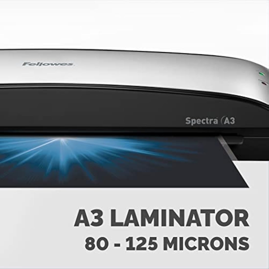 Fellowes Spectra A3 Laminator Machine for Home Office Use - Fast 4 Minute Warm Up Time with Auto Shut Off & Sleep Mode Feature – 80-125 Micron, 10 A4 Laminating Pouch Starter Pack Included, Black/Grey