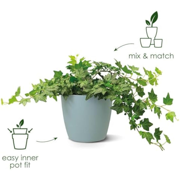 elho Brussels Round 22 - Flower Pot for Indoor - 100% Recycled Plastic - Ø 22.3 x H 20.6 cm - White/White