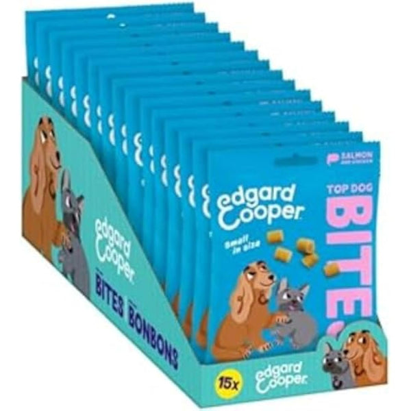 Edgard Cooper Natural Dog Treats - Salmon and Chicken Top Dog Bites (Small) - (15 x 50g bag), Grain Free, High in Protein & fresh meat, full of essential amino acids for healthy insides