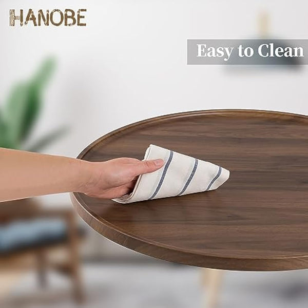 Hanobe Large Ottoman Serving Tray: Round Walnut Veneer Wooden Decorative Coffee Table Tray Rustic Circle Big Charcuterie Board Farmhouse Home Decor for Living Room 45cm