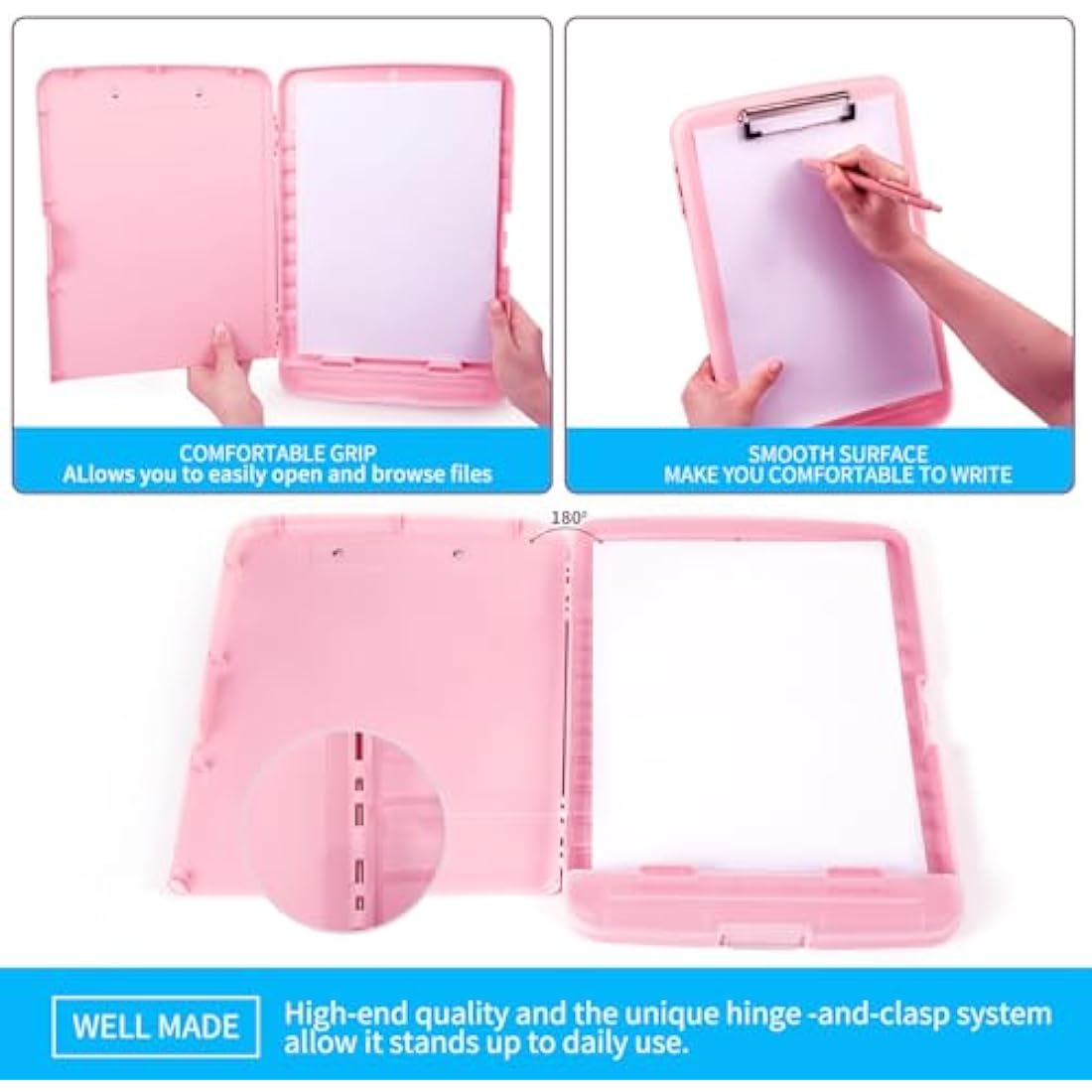 DMFLY Clipboard with Storage, Heavy Duty Clip Boards with Pen Holder, A4 Plastic Clipboards with Compartment, Holds 6+ Pencils and 200+ Sheets, Strong Clipboards with Low Profile Clip, Great for Work