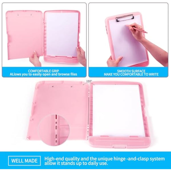 DMFLY Clipboard with Storage, Heavy Duty Clip Boards with Pen Holder, A4 Plastic Clipboards with Compartment, Holds 6+ Pencils and 200+ Sheets, Strong Clipboards with Low Profile Clip, Great for Work