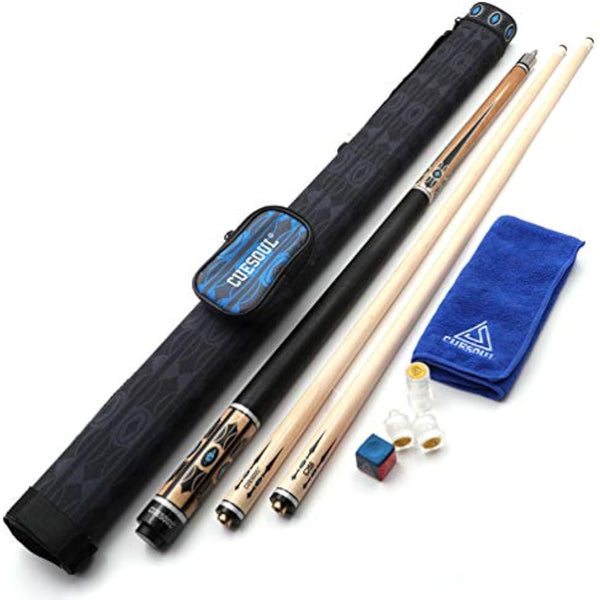 CUESOUL 58 Inches 19oz Joint Pool Cue Stick Billiards Premium Canadian Maple Pool Cue, Multi-layered Tip, 11.5/12.75mm Billiards Pool Cue Set Accessories