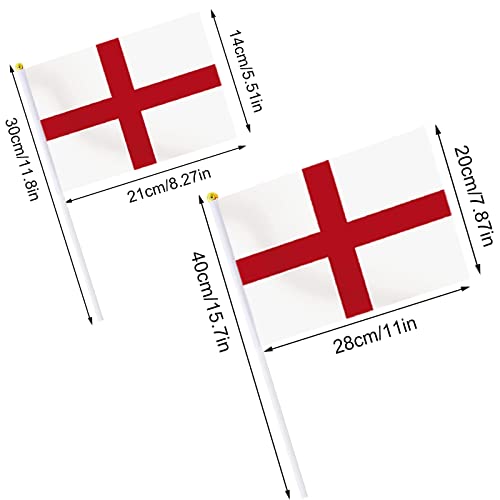 AhfuLife England Flags on Sticks for St. George's Day Decorations, 100pcs St. George Hand Held Small Flags with 30cm White Pole for Rugby Football World Cup Six Nations Decor (14 x 21cm, 100 Pcs)