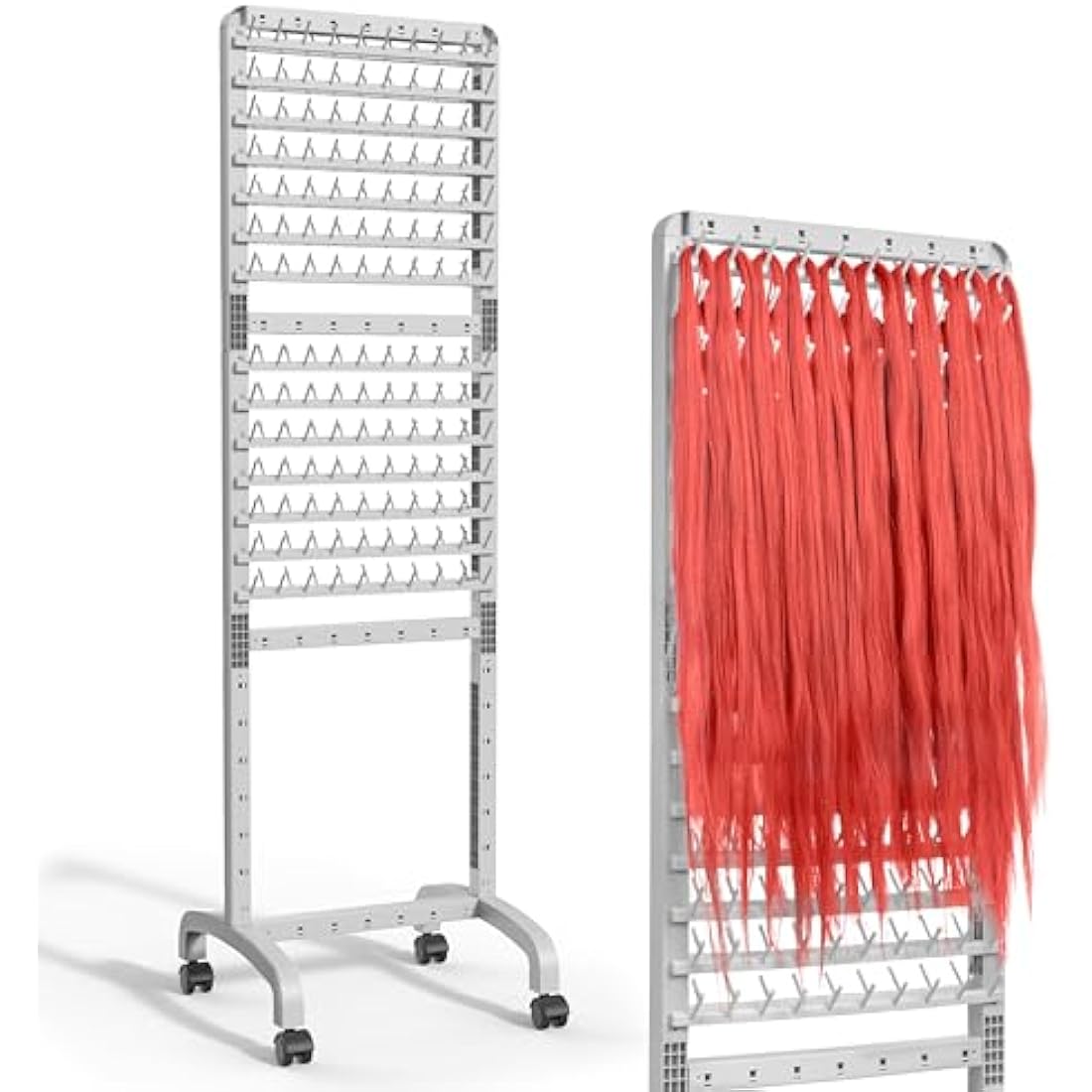 Adjustable Braiding Hair Rack 280 Pegs, 2-Sided Braid Rack for Hair Braiding, Height Adjustable Hair Separator Stand with Wheels, Pink Standing Braid Rack for Braiders Standing for Stylists