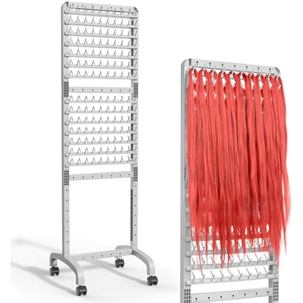 Adjustable Braiding Hair Rack 280 Pegs, 2-Sided Braid Rack for Hair Braiding, Height Adjustable Hair Separator Stand with Wheels, Pink Standing Braid Rack for Braiders Standing for Stylists