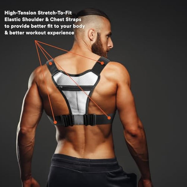 Fitdom Tactical Inspired Sports Utility Chest Pack. Chest Bag for Men with Built-in Phone Holder. This EDC Rig Pouch Vest is Perfect for Workouts, Cycling & Hiking, White, Vest Fit