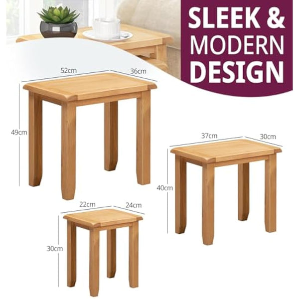 Hallowood Furniture Monchique Nest of Tables Set of 3, Multifunctional Wooden Nesting Side, Coffee Table for Small Spaces, Solid Oak Living Room Furniture, Fully Assembled