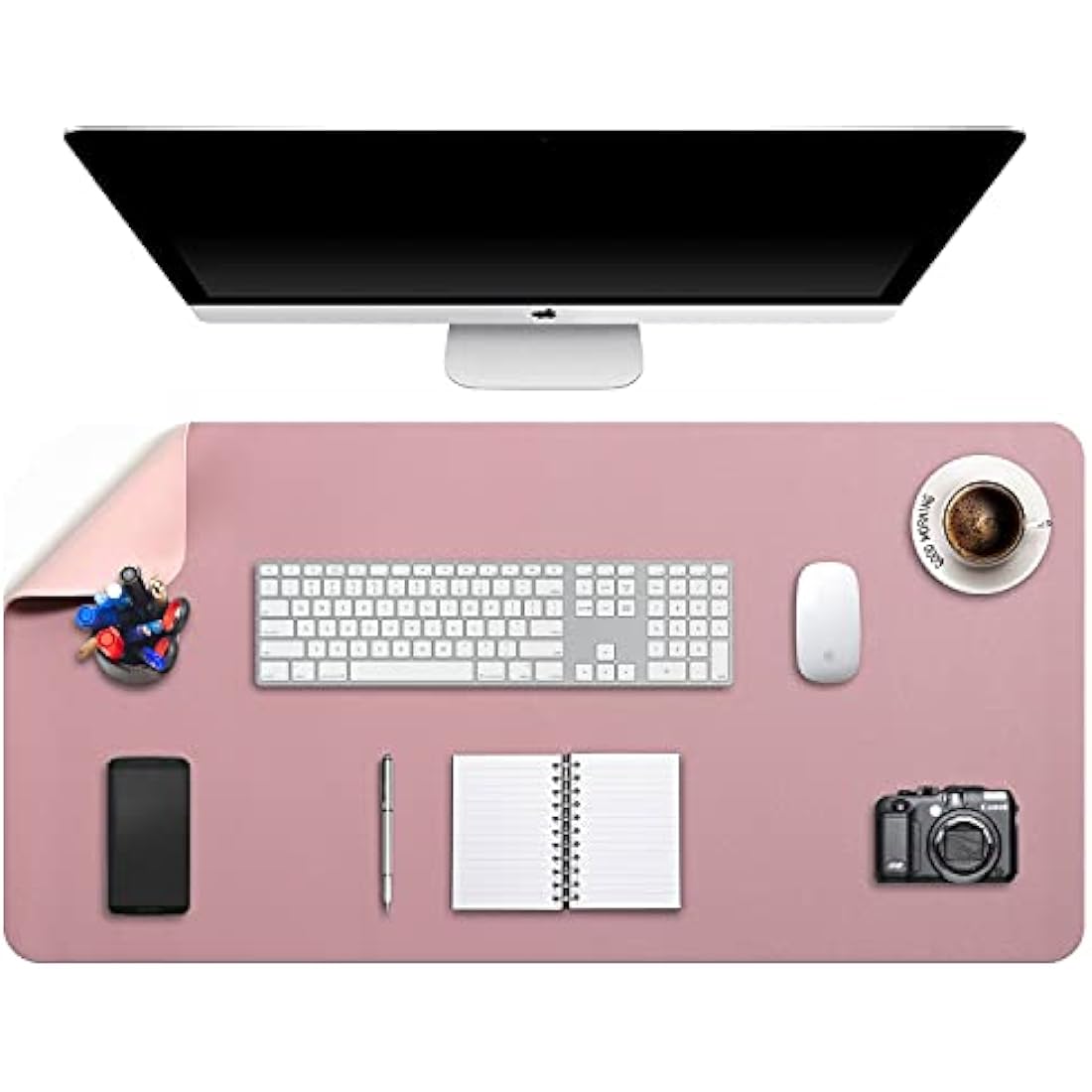 DOBAOJIA Desk Pad XX-Large, Desk Mat, Desk Blotter, Laptop Pad, Extended Mouse Mat, Mouse Pad XXL, Writing Pad for Office/Home, Dual-Side Use PU Leather Waterproof 35.4" X 16.9"(Dark Pink/Pink)
