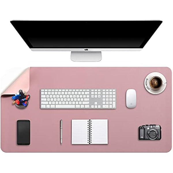 DOBAOJIA Desk Pad XX-Large, Desk Mat, Desk Blotter, Laptop Pad, Extended Mouse Mat, Mouse Pad XXL, Writing Pad for Office/Home, Dual-Side Use PU Leather Waterproof 35.4" X 16.9"(Dark Pink/Pink)