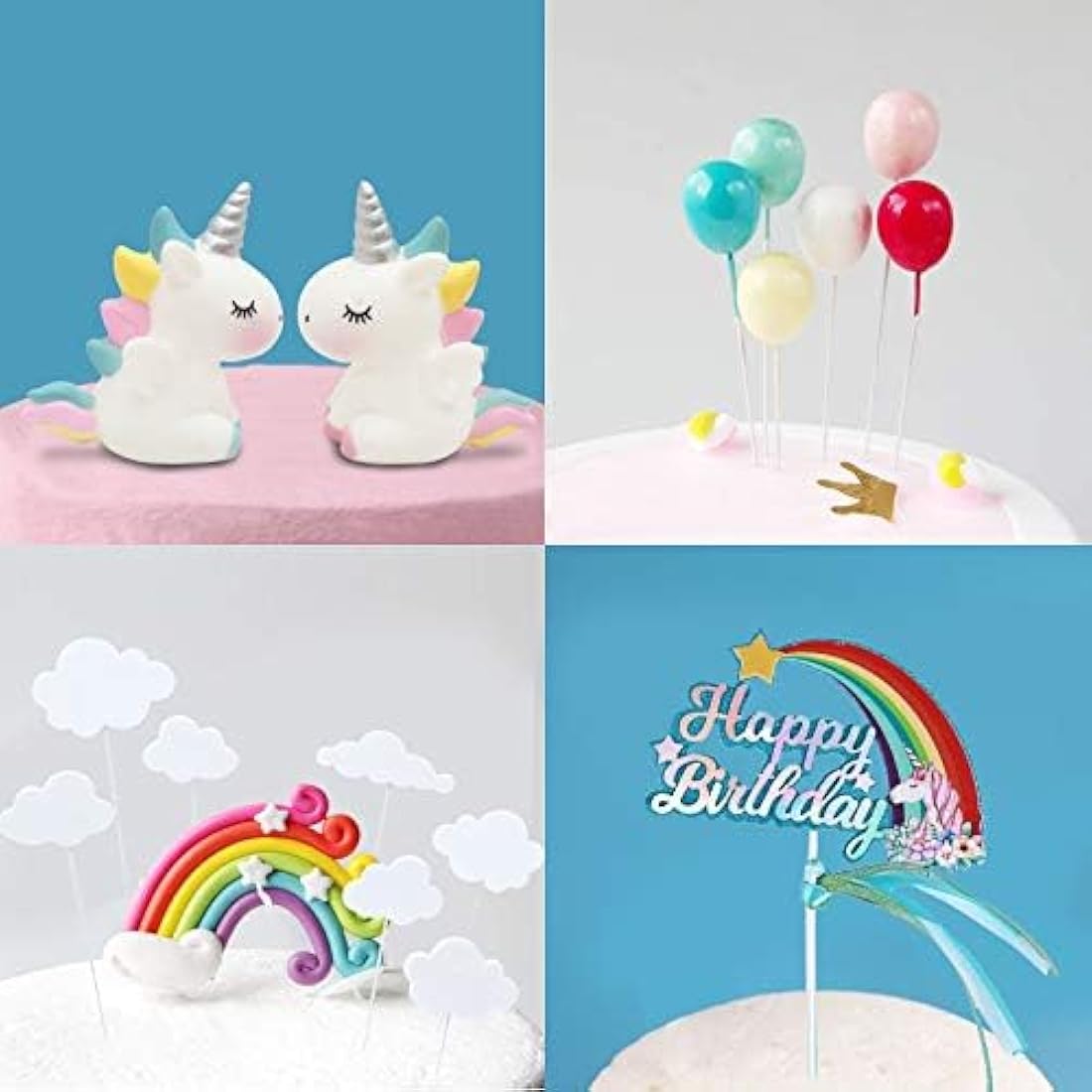 iZoeL 21pcs Unicorn Cake Topper Kit Cloud Rainbow Balloon Happy Birthday Banner Cake Decoration For Boy Girl Kid Birthday