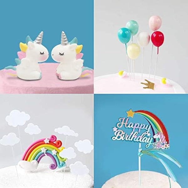 iZoeL 21pcs Unicorn Cake Topper Kit Cloud Rainbow Balloon Happy Birthday Banner Cake Decoration For Boy Girl Kid Birthday