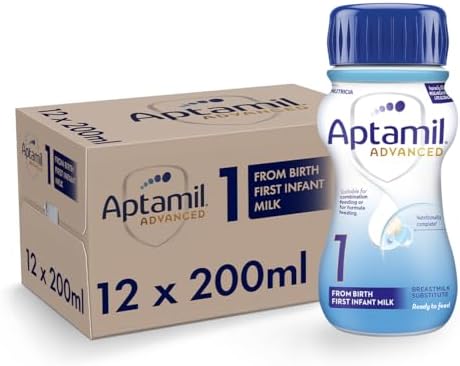 Aptamil Advanced 1 First Infant Baby Milk Ready to Use Liquid Formula, from Birth, 200ml (Pack of 12)