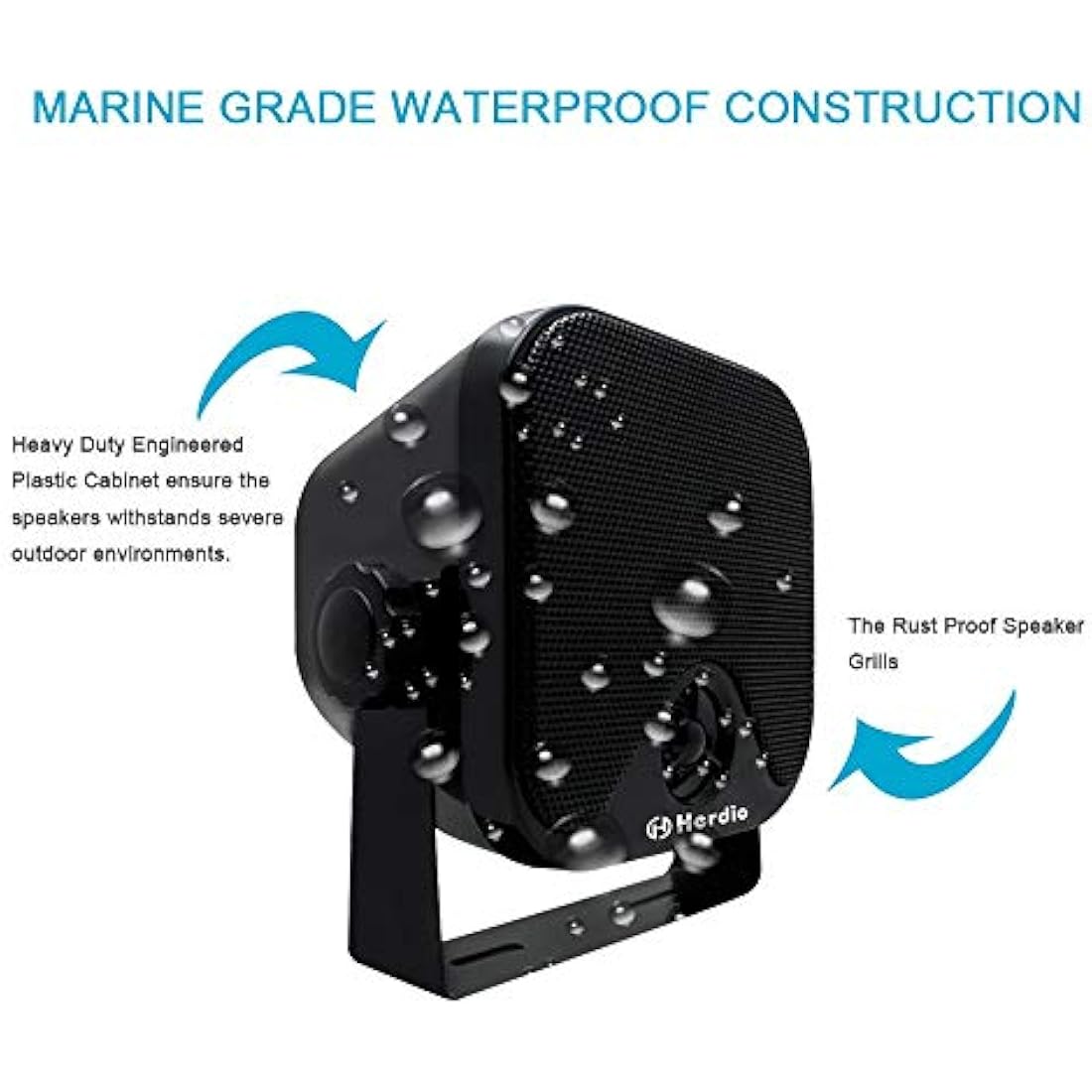 Herdio 120W Outdoor Speakers Waterproof - 4 Inches Marine Grade Mount Speakers For Home, Boat, Poolside, Patio, Indoor Outdoor
