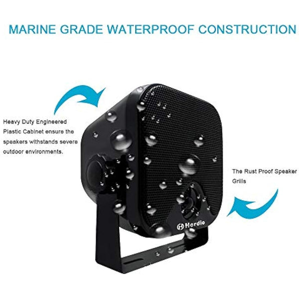 Herdio 120W Outdoor Speakers Waterproof - 4 Inches Marine Grade Mount Speakers For Home, Boat, Poolside, Patio, Indoor Outdoor